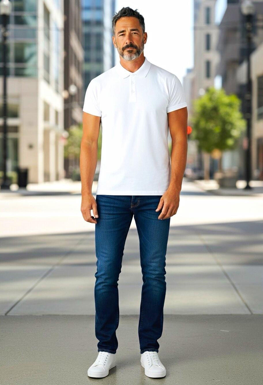 True Classic Men's White Solid Short Sleeve Collared Polo Button Size L